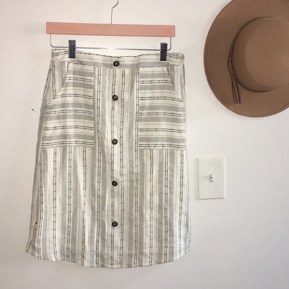 Bohme /NWT Linen Black and White Mid Length Skirt